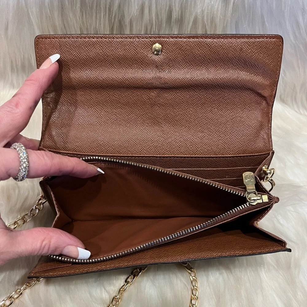 Louis Vuitton Brown Monogram Chain Shoulder Bag with Gold Hardware